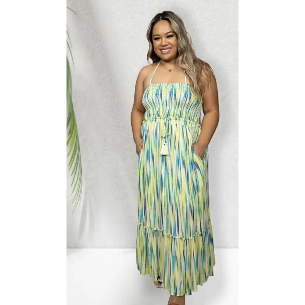 NWT Davi & Dani Women’s Blue Green Caribbean Vibes Maxi Dress Size 2XL Vacation - Picture 9 of 12